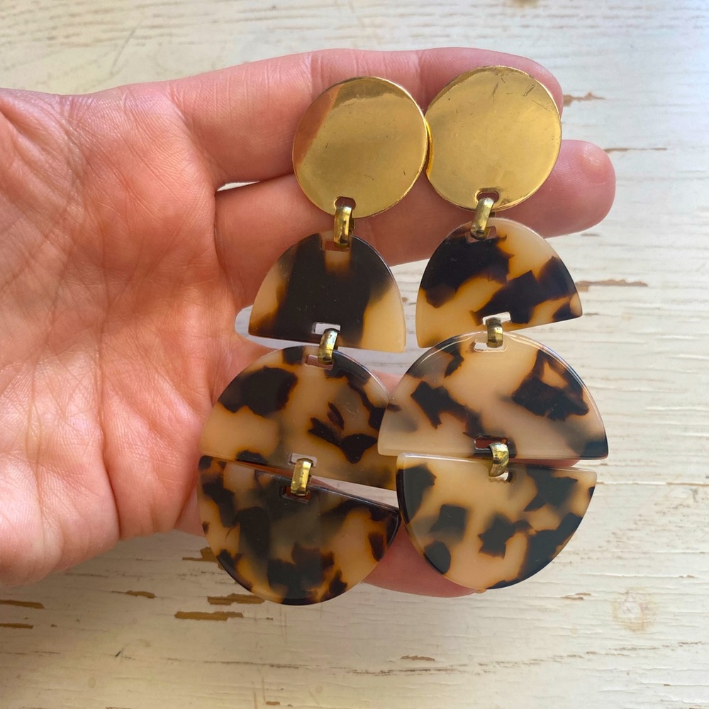 Bauble Bar Tortoise Shell Brown Plastic Dangle Drop Geometric Gold Earrings
